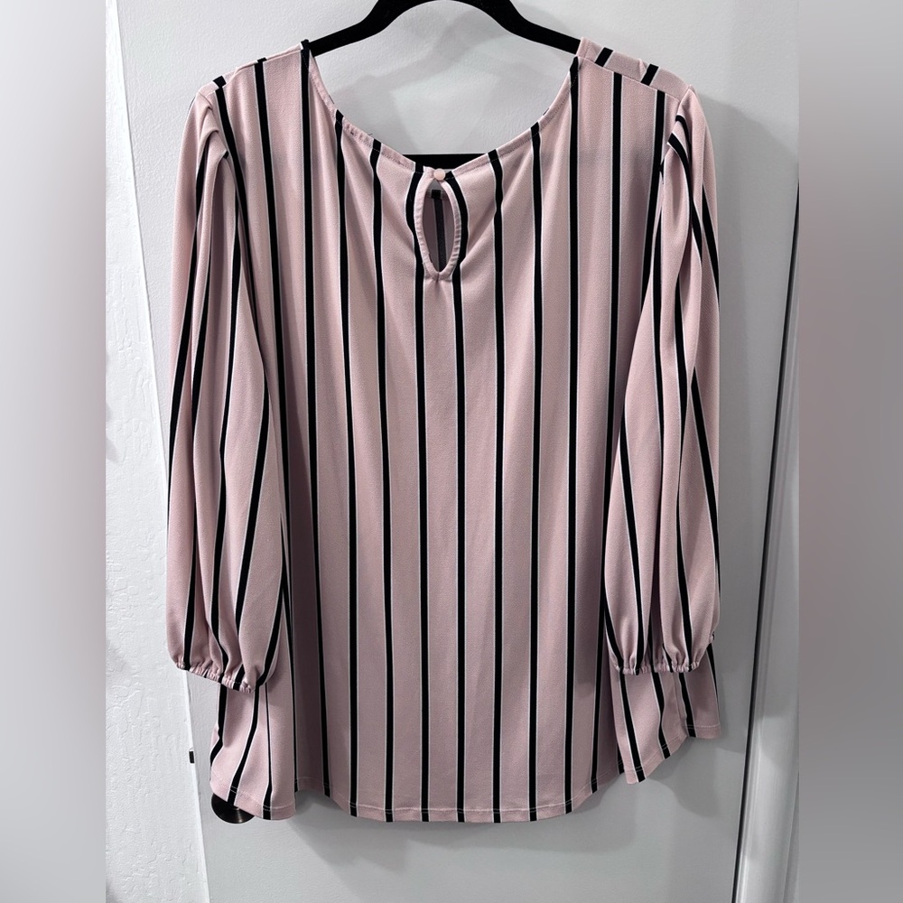 Adrianna Papell Tan and Black Striped Blouse - Picture 4 of 5